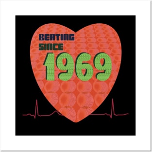 1969 heart beating since with orange overlay pattern Posters and Art